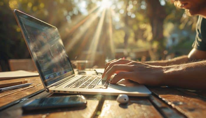 outdoor workspace in warm golden sunlight